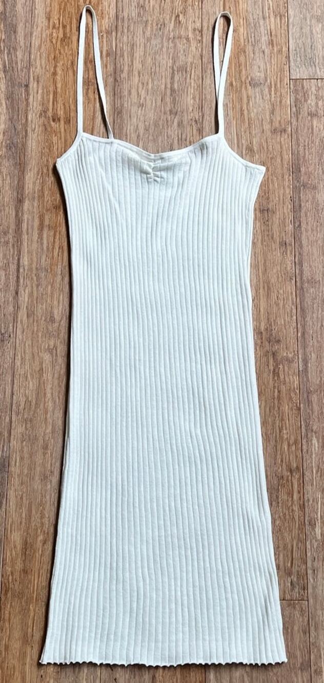 Cotton By Autumn Cashmere Ivory Ribbed Knit Cotton Minimalist Slip Dress Medium